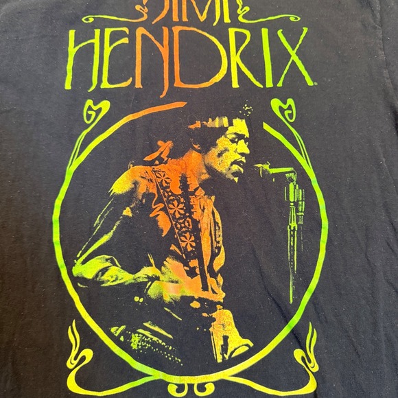 Authentic Jimi Hendrix Graphic T-Shirt Neon Psychedelic Portrait Small Black - Picture 2 of 6